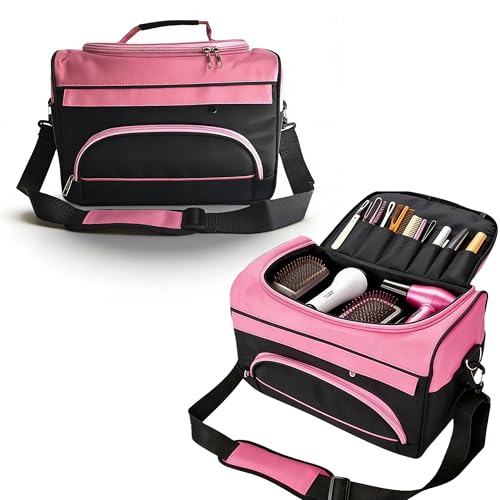 MuyBienBien Hairdresser Barber Bag Large Capacity With Adjustable Strap Professional Cosmetology Case Hairstylist Traveling Bags For hair stuff and supplies for Salon Pink Hair Tools Bag