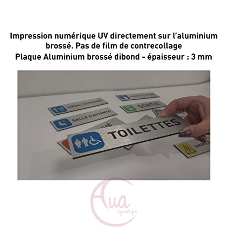 AUA SIGNALETIQUE - Plaque de porte Aluminium brossé imprimé AluSign - 200x50 mm - Double Face adhésif au dos - Impression UV directement sur l’aluminium (Pas de contre collage) (Vestiaire)