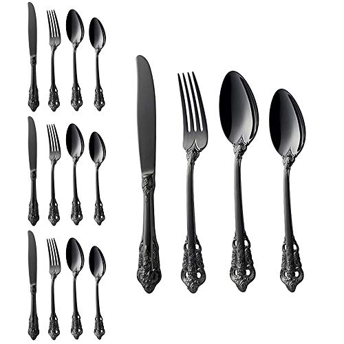 Ménagère baroque en acier inoxydable 18/10 de qualité alimentaire - 16 pièces - Service pour 4 personnes - Couteau, fourchette, cuillère à café - Style...