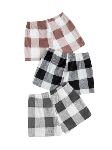 Verdusa Women's 3 Pack Fuzzy Buffalo Plaid Pajama Shorts Tie Front Elastic Waist Cute Sleep Lounge Pj Shorts2