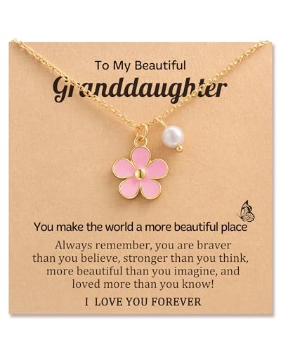 HGDEER Granddaughter Gifts from Grandma Jewelry for Trendy Teen Tween Kids Little Girl Sweet 16 Birthday Christmas Valentines Day Stocking Stuffers Necklaces for Girls Cute Pearl Flower Necklace