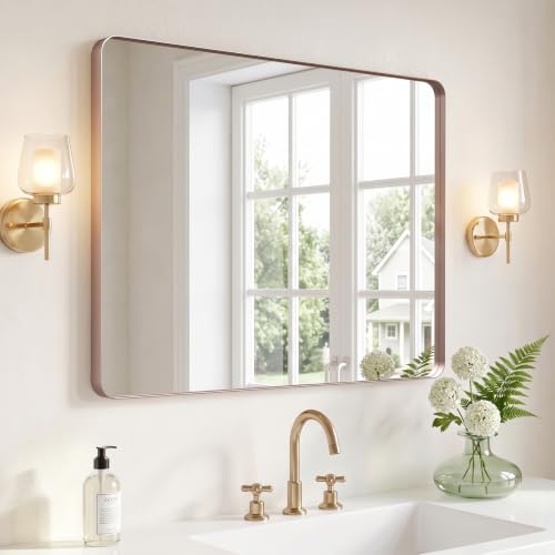 Image of Kosmonia 40x30 Inch Bathroom Vanity Mirror Brushed Rose Gold