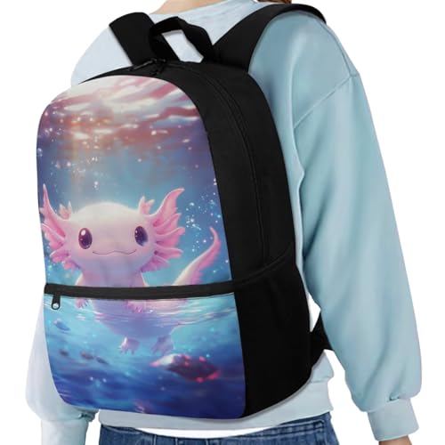 Cute Axolotl Backpack for Girls Kids Backpack with Lunch Box Water Bottle Pouch and Zipper Pencil Case 4PCS Set Sturdy Bookbag with Front Pocket 17 inch Lightweight Elementary School Bag2