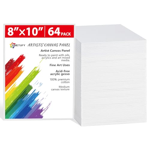 Simetufy 64 Pack Canvas Boards for Painting 8 x 10 inch Bulk Blank Canvas for Kids- Gesso Primed Acid-Free 100% Cotton for Acrylics Oil Tempera Paints