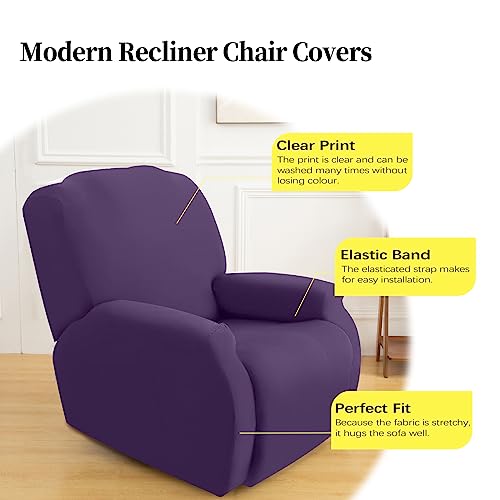 Figooo Recliner Sofa Slipcover 4-Piece Stretch Recliner Chair Covers Non Slip Velvet Recliner Cover With Pockets Reclining Couch Covers Furniture Protector For Dogs Cats(Purple,1 Seater) #TOP3