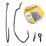 ArcPro Drop Shot Hooks, 50pcs Improve EWG Worm Hooks, Bass Fishing Hooks for Freshwater and Saltwater, High Carbon Steel Texas Rig Hooks with Portable Plastic Box, Black 2#
