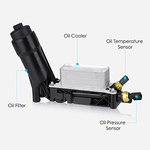 Autsurles Engine Oil Cooler with Oil Filter Housing Adapter Gaskets Sensor 5184294AE for 2011-2013 3.6L V6 Jeep Grand Cherokee/Wrangler, Dodge Avenger/Challenger/Charger/Grand Caravan - Thumbnail 2
