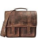 LECONI große Aktentasche Retro Look Collegetasche Unisex DIN A4 Arbeitstasche Damen & Herren Lehrertasche echtes Büffel-Leder Bürotasche Schultasche 40x31x13cm braun LE3030-vin