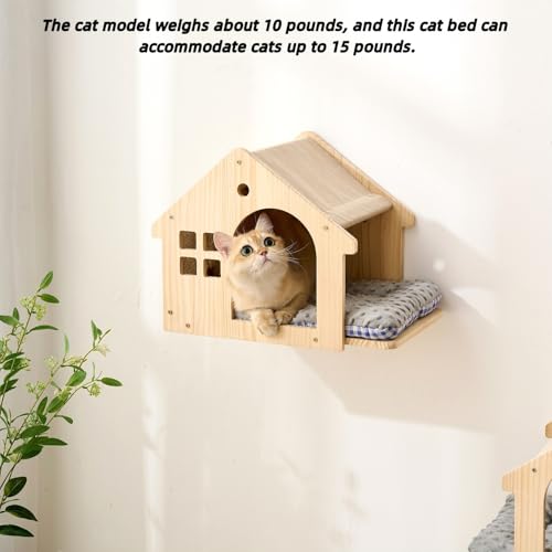 SHENGOCASE Wall Mounted Cat Furniture Set, Natural Wood, 47.2 inch Balcony Perch with Guardrail, 4 Steps, 2 Houses with Cushions by SHENGOCASE - Image 3