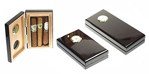 SCATOLA PER SIGARI HUMIDOR UMIDIFICATORE DA VIAGGIO 3 ROBUSTO MOGANO LUCIDO LUBINSKI