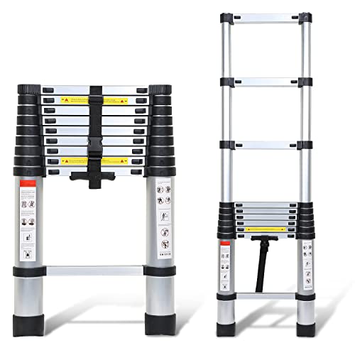 Ansobea Échelle télescopique en aluminium - Charge maximale: 150 kg - Échelle télescopique - Acier inoxydable - Haute sécurité - 2,6 m Argenté YXXYSSTL01