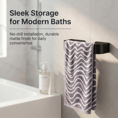 Image of Taozun Hand Towel Holder Black 8.6 inch Self Adhesive Towel Bar Stainless Steel | No Drill, Unique Square-Round Design, Strong Design Sense, for Bathroom /Kitchen /RV, Renter Friendly, Heavy Duty