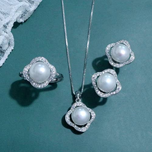 Pendientes de aro 925 y collar de agua dulce para mujer conjunto 5