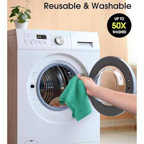 Image of LINEAR Microfiber Cleaning Cloth Roll | Kitchen Towel Roll | Cleaning Towels - Reusable and Washable Cloths for Kitchen, Washable and Reusable (20- Pack) 25 x 26 Cms (1, Green, Medium)