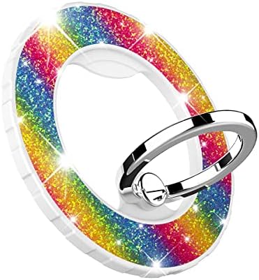 Magnetic Phone Ring Holder for magsafe,DATIMIRA Glitter Magnetic Grip Compatible with iPhone 14 13 12 Pro max,Pro,Plus,Mini Mag Safe Accessories,Adjustable Kickstand Wireless Charging,Bling Rainbow