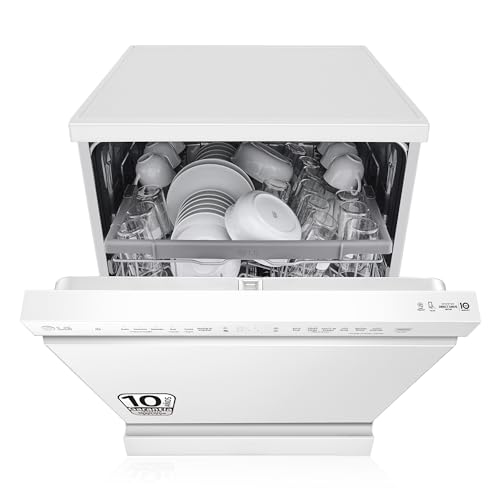 LG DF242FW - Lavavajillas 60 cm y Capacidad 14 Cubiertos, Lavavajillas LG con Función QuadWash, Motor Inverter Direct Drive, Carga Fácil y Flexibilidad, Color Blanco