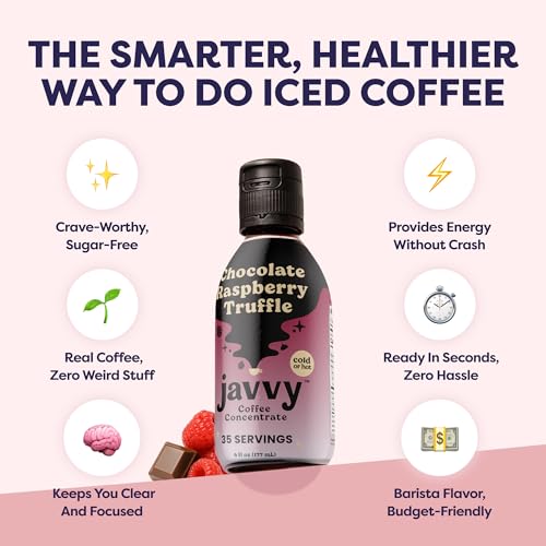 Image of Javvy Cold Brew Coffee Concentrate Instant Coffee, Chocolate Rasp. Truffle | 100% Real Coffee, 0g Sugar, No Artificial Flavors, 60-80mg Caffeine per Serving, Gluten Free, Makes Hot or Iced Coffee