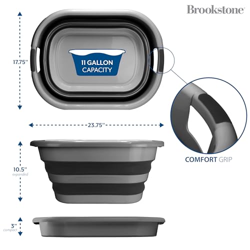 Image of BROOKSTONE Collapsible Laundry Basket Set, Modern Extra Large Collapsible Basket Set, Comfort Non-Slip Grip Handles, Minimalist Space Saving Design, Portable Pop-Up Hamper, BPA FREE, Dark Grey, 2 PACK