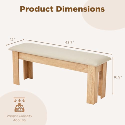ECOTOUGE Dining Bench, Set of 2 Farmhouse Decor Indoor Kitchen Table Bench, Modern Entryway Shoe Rack Bench, Outdoor Bench, Solid Wood Benches for Living Room, Hallway, Bedroom, Beige & Natural