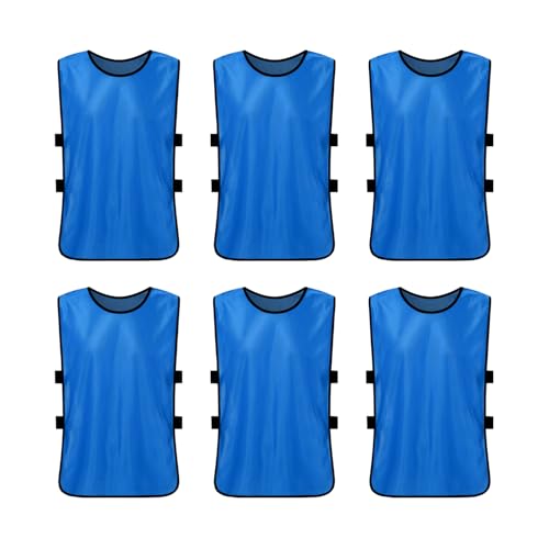 6 Pcs Pinnies Team Practice Vests with Resistance Bands for Child Youth Teen Adult,Ideal for Soccer, Football,Basketball (Blue, Child/5-10 Years Old)