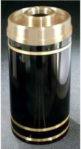 Glaro Monte Carlo Series Donut Top Ash/Trash Receptacle in Black w/ Brass Bands, 20 inch Dia x 35 inch H, 33 Gal, Shown in Black w/ Brass Bands with Many Other Colors Available