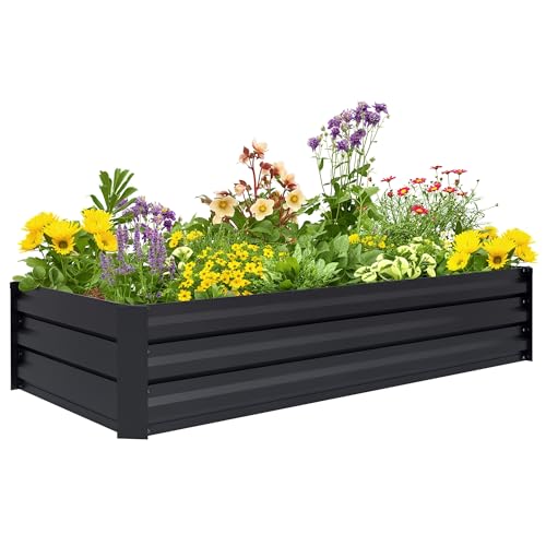 Outsunny Jardinière rectangulaire Potager de Jardin bac à Fleurs en Acier avec Bordure de sécurité et Fond Ouvert dim. 150L x 70l x 30H cm Noir