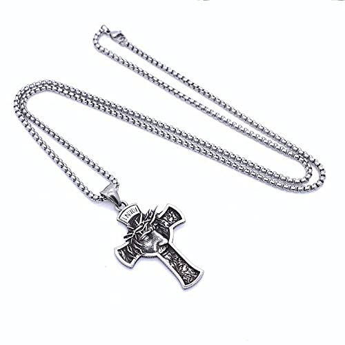 NIGHTCRUZ INRI Jesus Christ Necklace, Cross Pendant Necklace with Crown of Thorns Jesus3