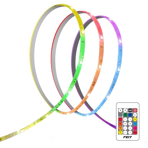 Image of Feit Electric 100ft Chasing & Tunable White LED Tape Light, Dimmable, RGB Colors, Cuttable for Custom Fit, Slim 0.4-Inch Width, Indoor /Outdoor Plug-in Light Strip, Remote Controlled, TAPE1200 /CHASE