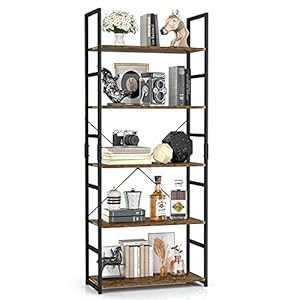 OTK 5 Tier Bookshelf, Tall Bookcase, Office Shelf Storage Organizer, Modern Book Shelf for Living Room, Bedroom, and Home Office, Vintage