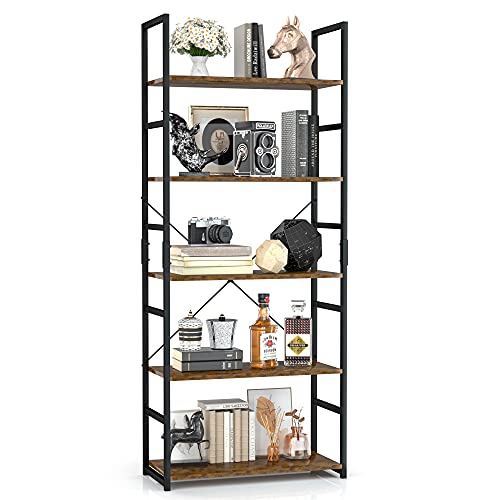 OTK 5 Tier Bookshelf, Tall Bookcase, Office Shelf Storage Organizer, Modern Book Shelf for Living Room, Bedroom, and Home Office, Vintage