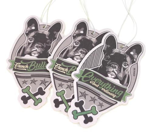 3x French Bulldog Auto Duftbaum | Französische Bulldogge Duft Anhänger fürs Auto | Frenchi Lufterfrischer Aroma Autoduft Duftspender