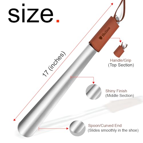Image of Helios Shoe Horn Long Handle Steel |Shoe Horn for Men|Women|Kids|Stainless‑Steel Shoe Horn - Heavy Duty & Durable (17 inch)