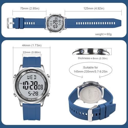 AVTREK Ultra-Thin Digital Watch Waterproof,and 5 Alarms/LED Backlight,Men's - 1