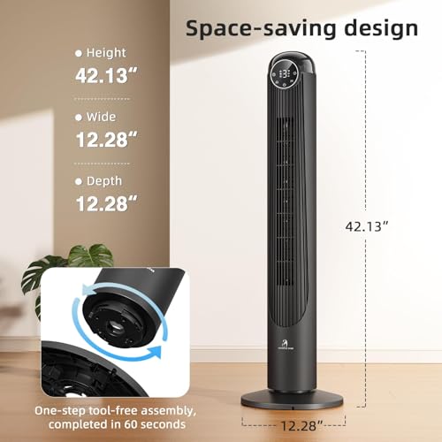 Image of Antarctic Star Tower Fan, 41 Inch DC Motor Bladeless Oscillating Fan with Remote, 6 Speeds & 4 Modes, LED Display, 9H Timer, Quiet Floor Standing Fan for Bedroom Living Room Office, Black