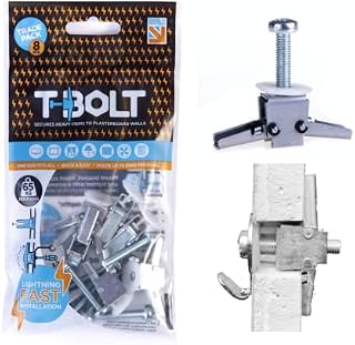 T-Bolt Heavy Duty Metal PLASTERBOARD Fixing -Trade Bag of 8 - Holds up to 65kg per Fixing! [Plasterboard] [Drywall] [Cavity Wall] [Heavy Duty] [Drill]