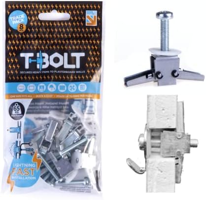 T-Bolt Heavy Duty Metal PLASTERBOARD Fixing -Trade Bag of 8 - Holds up to 65kg per Fixing! [Plasterboard] [Drywall] [Cavity Wall] [Heavy Duty] [Drill]