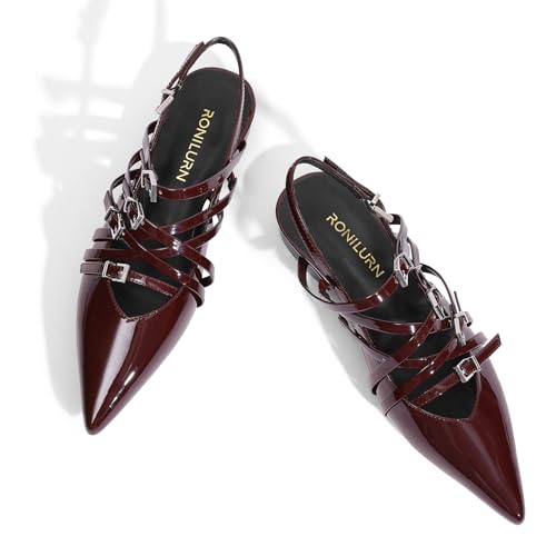 Women's Flats Ballet Ballerina Pointed Toe Slingback Flats with Strap Low Heel Fashion Buckle Dress Work Casual Shoes for Women2