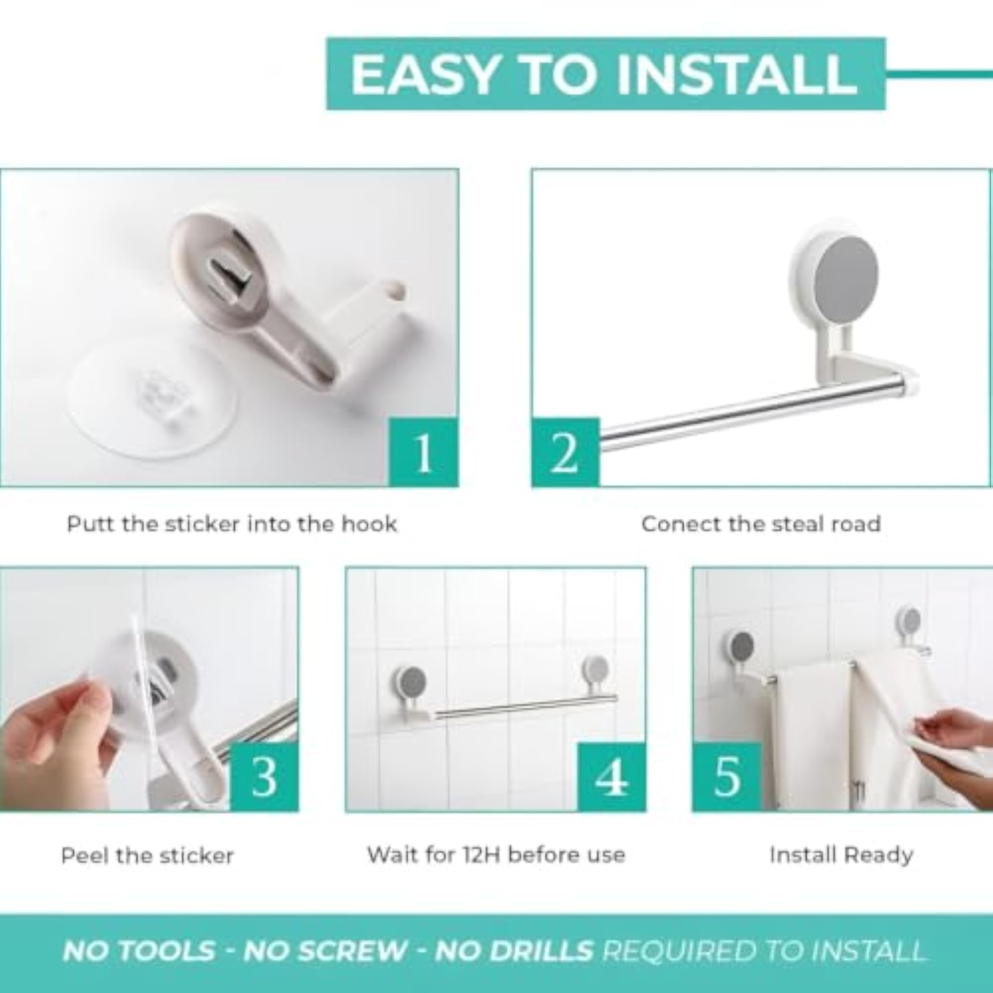Wall Mounted Single Rod Towel Holder Bar for Bathroom & Kitchen