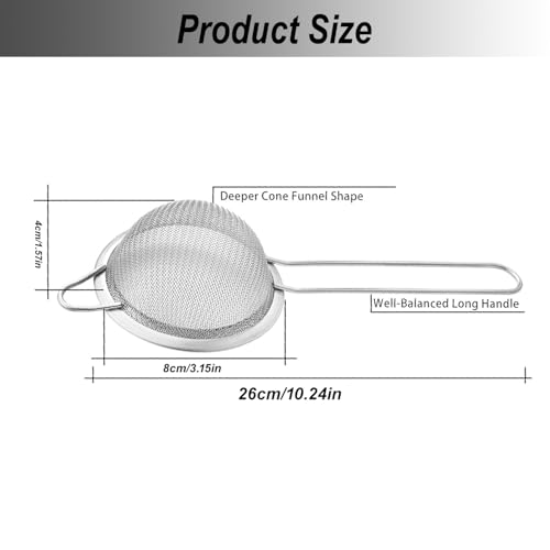Fine Mesh Strainers for Kitchen, Stainless Steel Metal Hand Small Mini Sieve Strainer, Cocktail Strainer Tea Coffee Juice Strainer, Food Strainer with Handle (3.2inch, Silver) #1