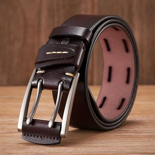 4CM Genuine Leather Belts for Men Brand Strap Male Double Pin Buckle Fancy Vintage Cowboy Jeans Belt(110cm,Black)2