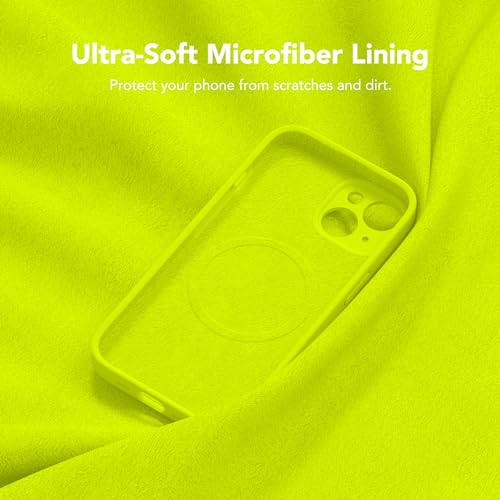 Image of Magnetic for iPhone 13 Case, Compatible with MagSafe, [Full Camera Protection] [Screen Protector] Silicone Shockproof Protective Phone Case for iPhone 13 6.1 inch, Fluorescent Green