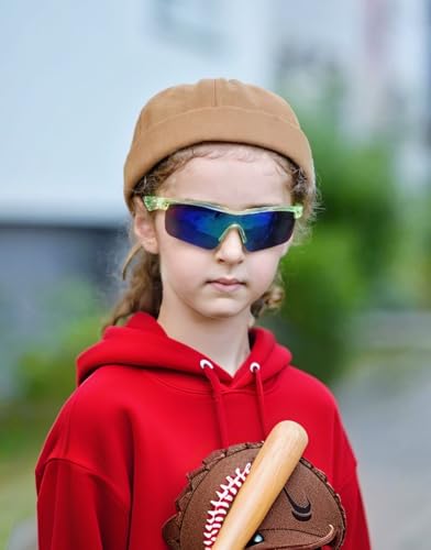 Image of FEISEDY Kids Polarized Sports Sunglasses, TR90 UV400 Baseball Cycling | LightWeight Wrap-Around for Boys Girls, TAC Polarized Lens blocks 100% UVA /UVB, Baseball /Softball /Cycling /Running B2454