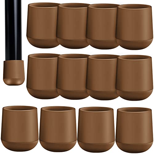 Image of Jetec 12 Pcs Brown Folding Chair Leg Caps, 7 /8 Inch Round Protectors | Heavy-duty Plastic Glides, Non-marring Floor Protectors for Hardwood Tile Floors, Replacement Feet Tips, Round Tube Fit