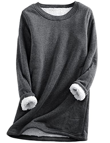 Yeokou Women Warm Sherpa Lined Fleece Crewneck Sport Sweatshirt Pullover Loungewear