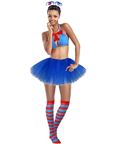 Dangcos Tutu Dress For Women Teen Girls Bluetulle Tutu Skirt Short Classic Elastic 5 Layered Skirts With Accessories Fourth Of July #TOP2