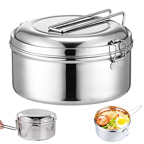 1200ml Lunch Box in Acciaio Inox, Rotondo Gavetta, Scatole per Il Pranzo, per Adulti e Bambini, con Maniglia,per Scuola, Picnic, Viaggi