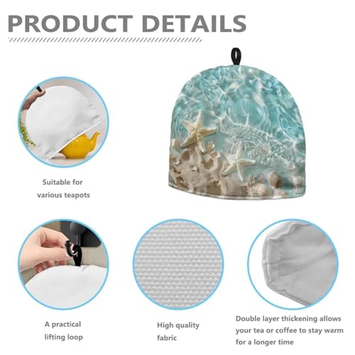 Image of Hudotybom Beach Starfish Tea Cozy for Teapot - Insulated Large Teapot Cover to Keep Warm Tea Kettle - Machine Washable Coffee Pot Cloth - Kitchen Home Decorations