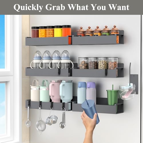 Image of HuggieGems Magnetic Water Bottle Holder for Refrigerator, Cup Holder Organizer for Stanley and Tumbler for Kitchen, 6 Pack, Dark Gray