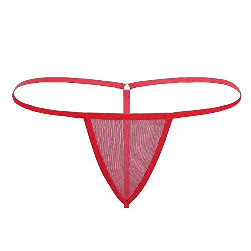 DOLUNTO Mens Swimsuit G-string Thong Bikini Briefs Mesh Underwear Thong Panties (color : Red, size : One Size)