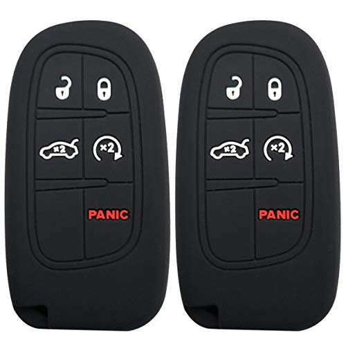 Coolbestda 2Pcs Rubber Key Fob Cover Remote Keyless Entry Holder Jacket Wallet Accessories for Dodge Journey Durango Challenger Charger Jeep Grand Cherokee Compass Chrysler 300 200